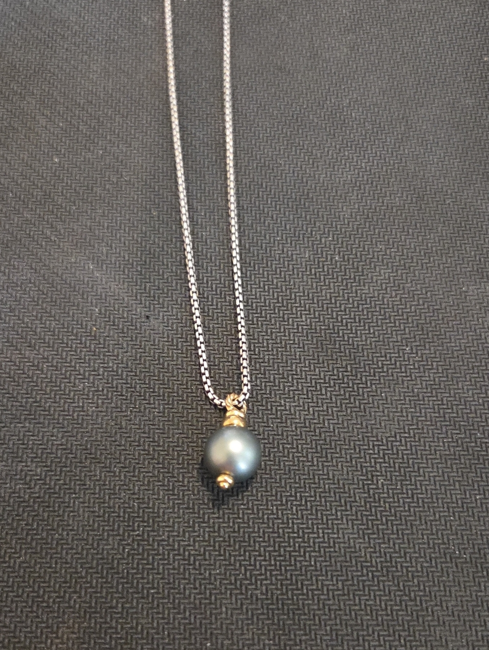David Yurman Silver Chain Necklace with Gray Pearl and Gold Accents